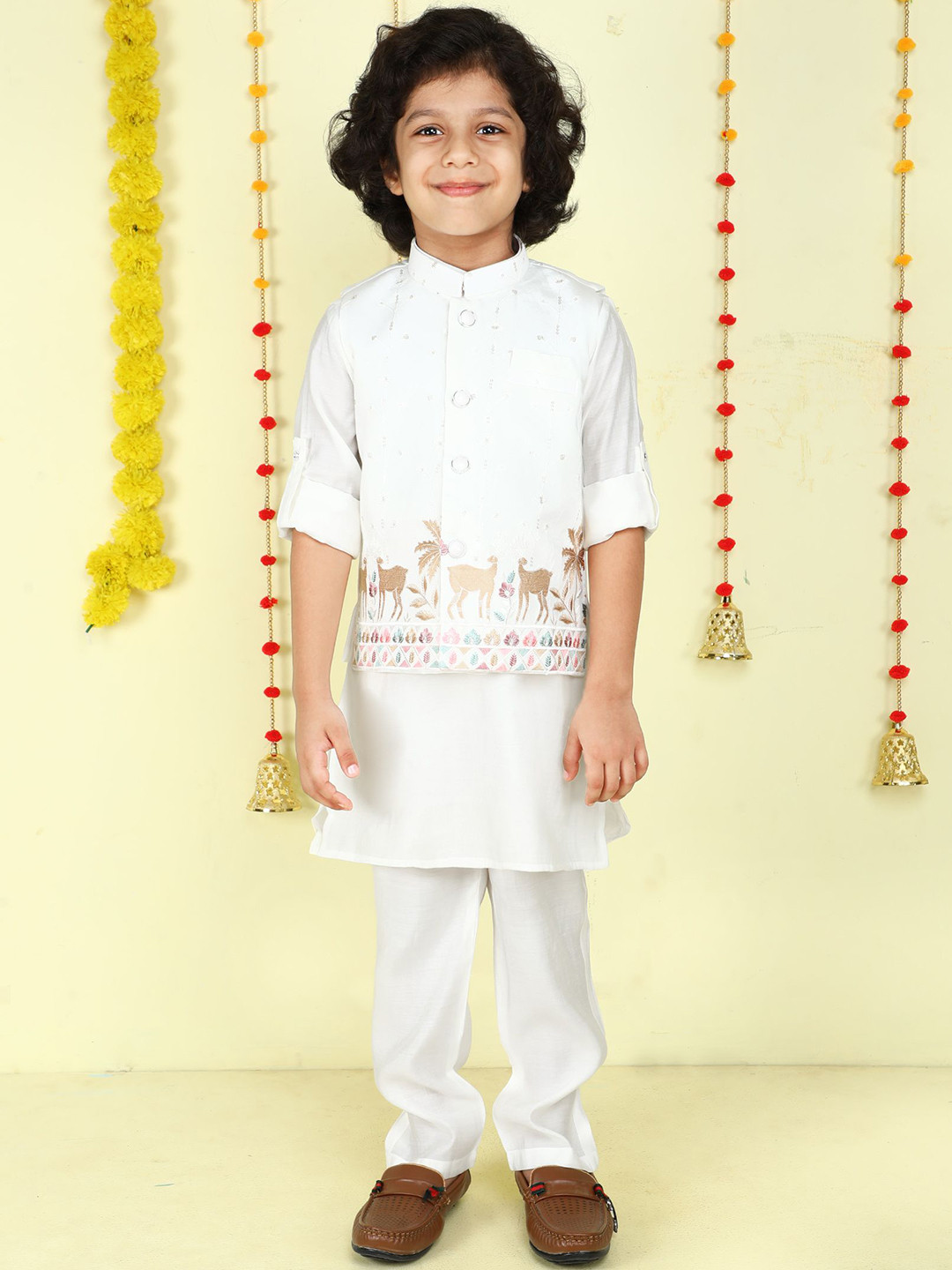 Ministitch Boys Animal Embroidered Kurta with Pyjamas & Jacket