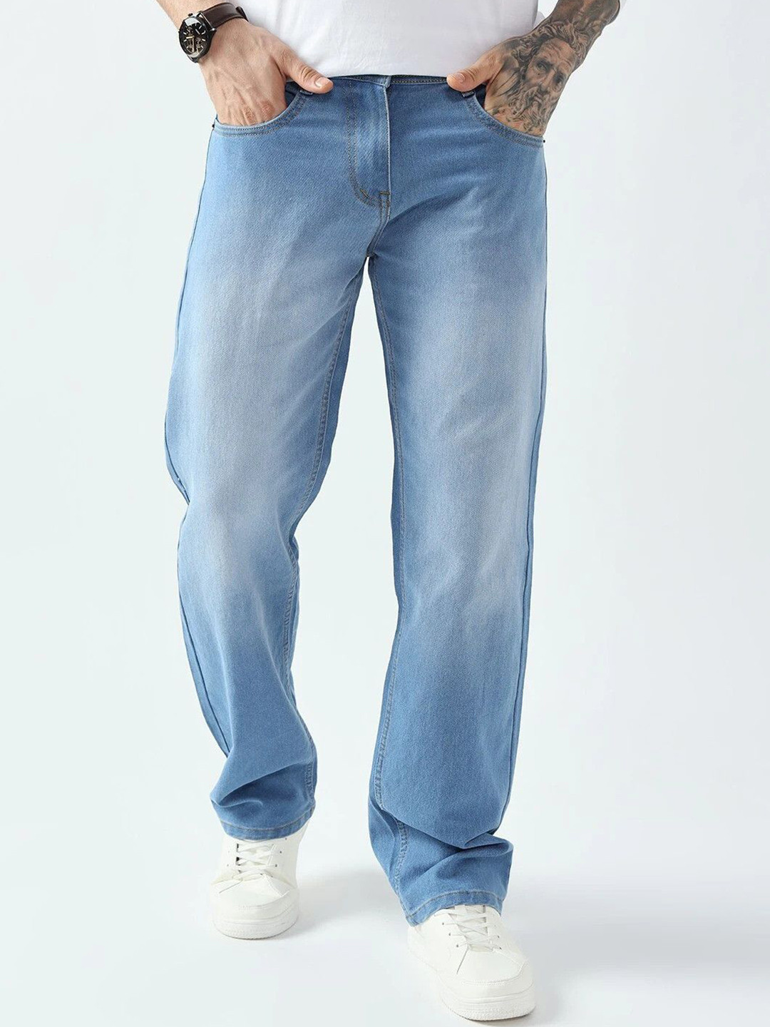 DENIMLOOK Men Baggy Mid-Rise Light Fade Stretchable Jeans