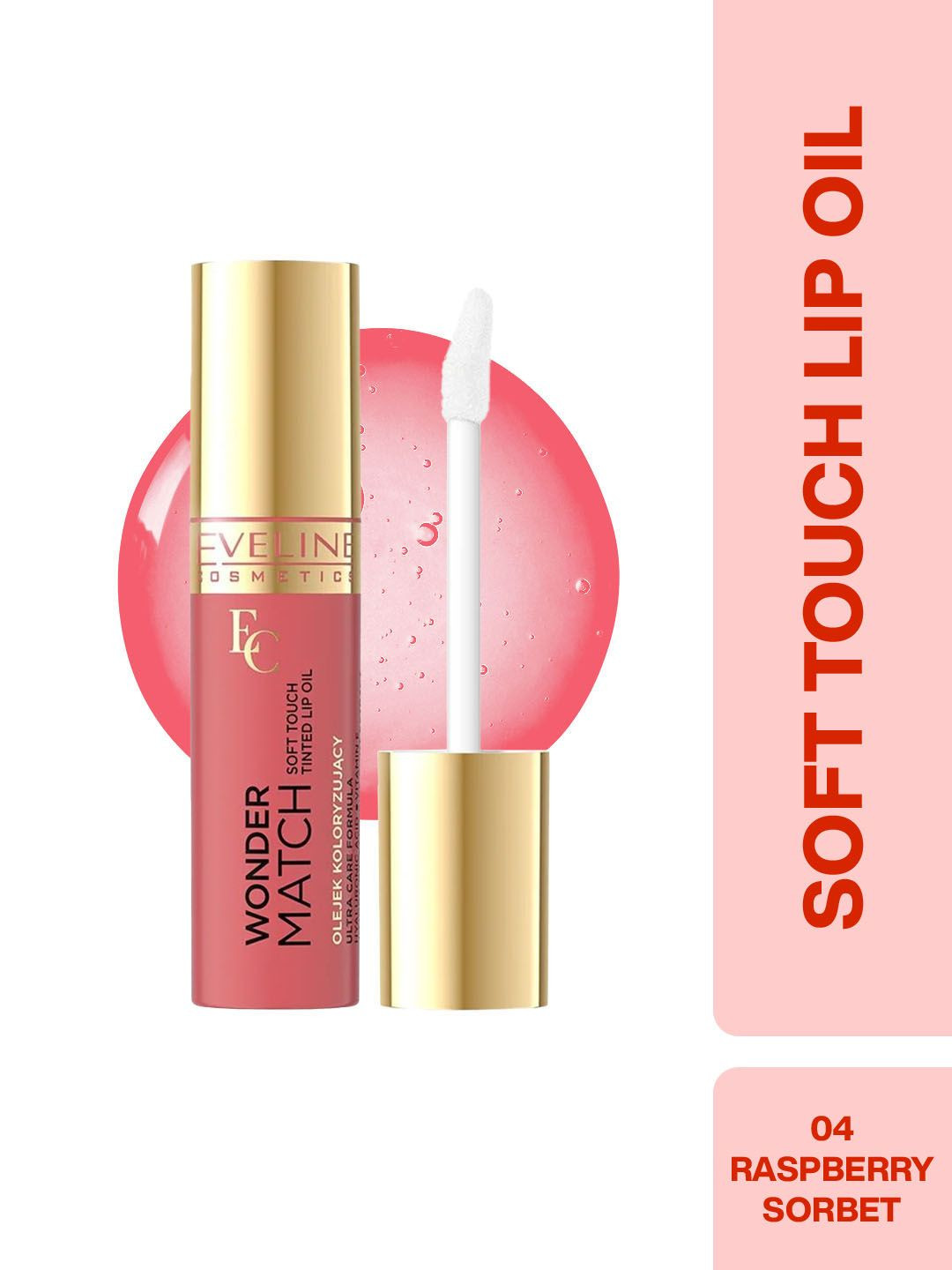Eveline Cosmetics Wonder Match Soft Touch Lip Oil - 5 ml - Raspberry Sorbet  04