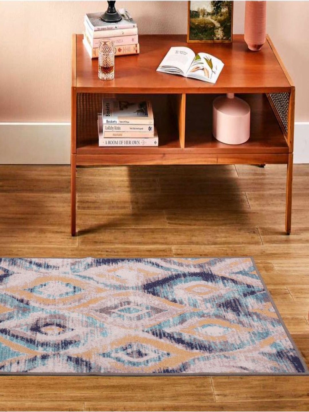 MODEFE Peach & Yellow Abstract Anti-Skid Light Carpet