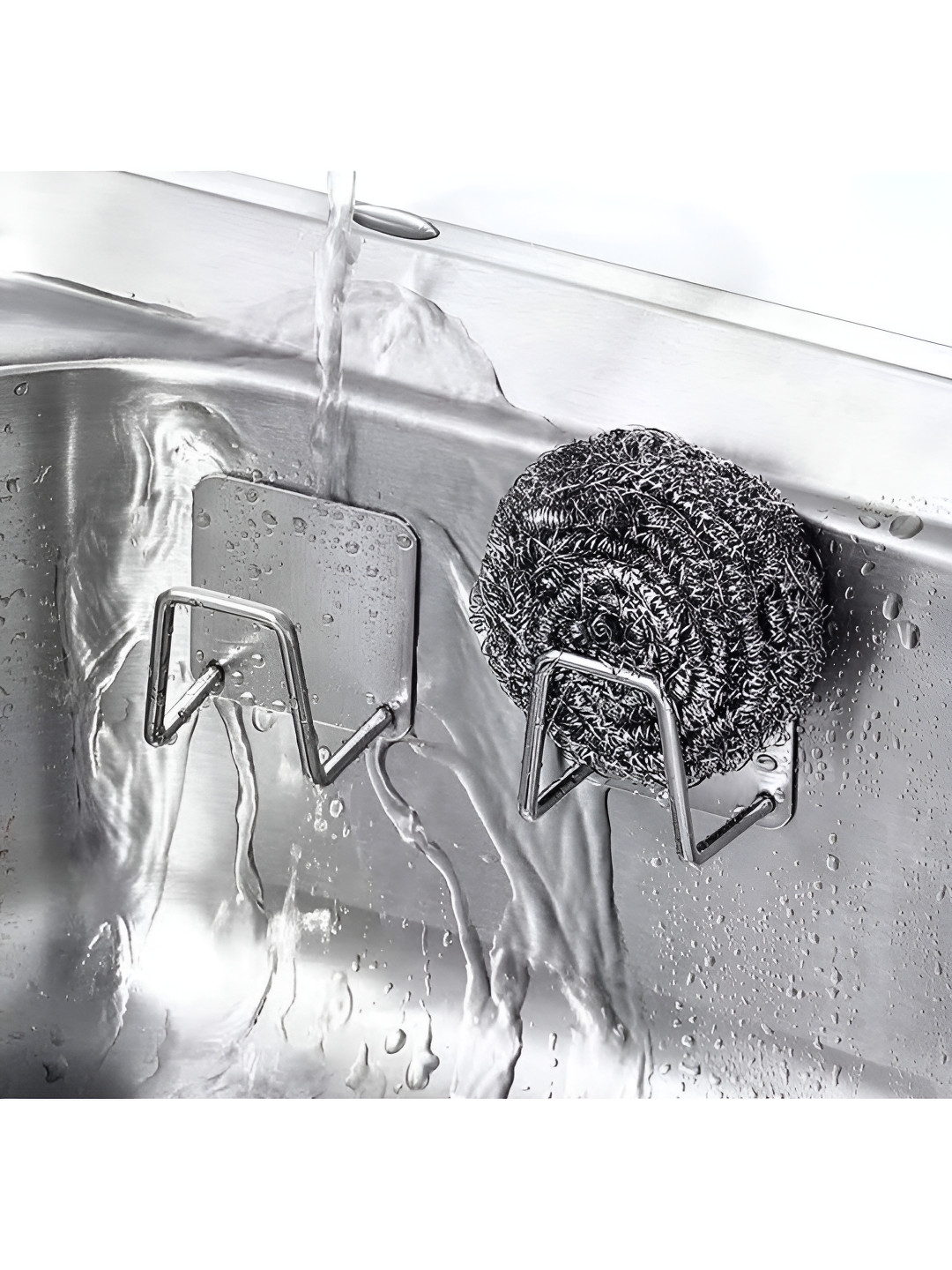upkaranwale Grey Adhesive Stainless Steel Sponge Holder