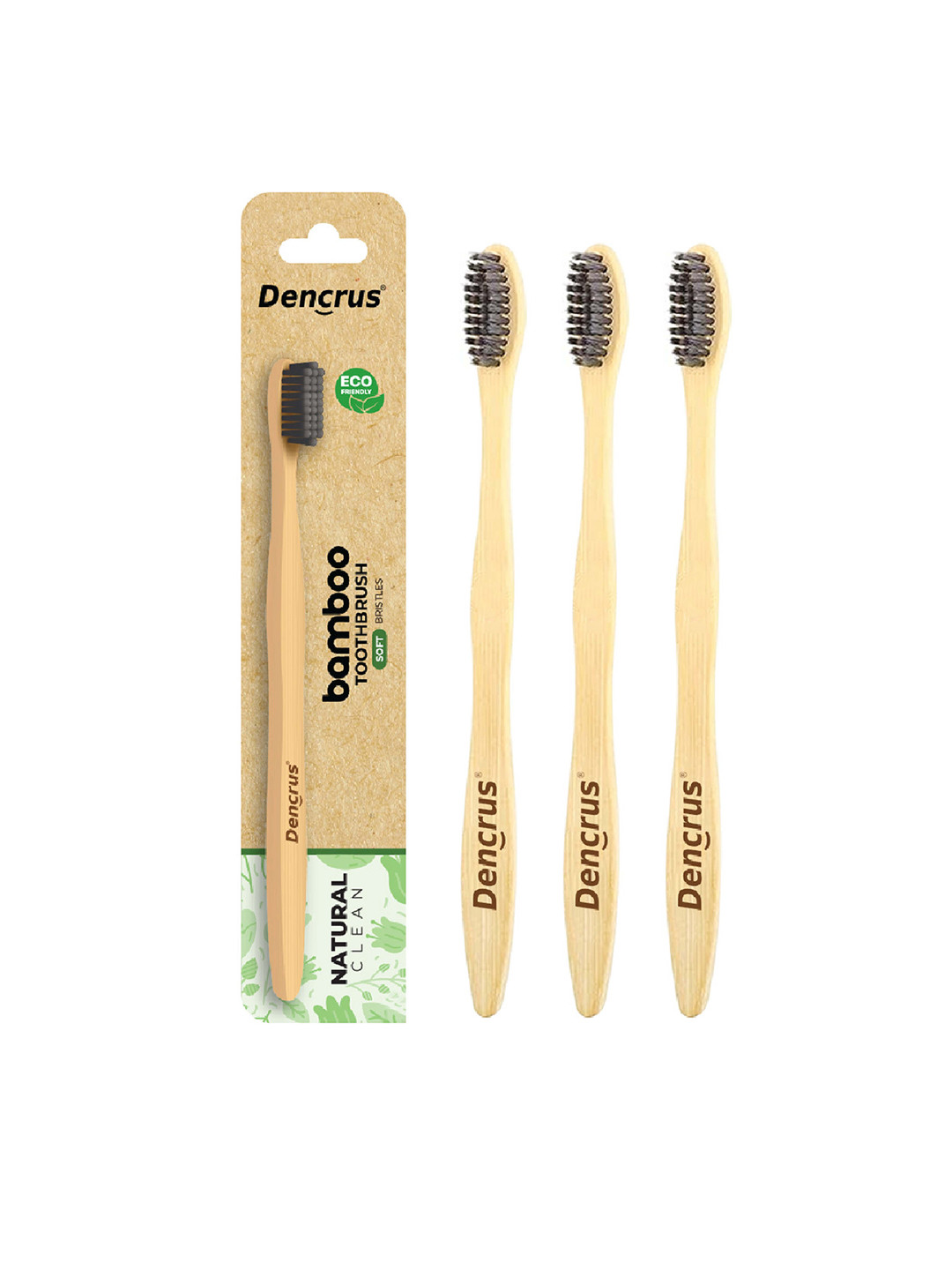 Dencrus Set Of 3 Natural Clean Bamboo Toothbrush