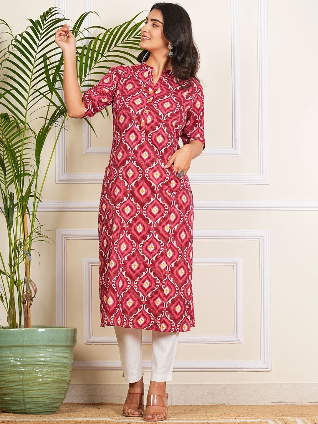 NUNCHII Women Ethnic Motifs Printed Casual Pure Cotton Straight Kurta