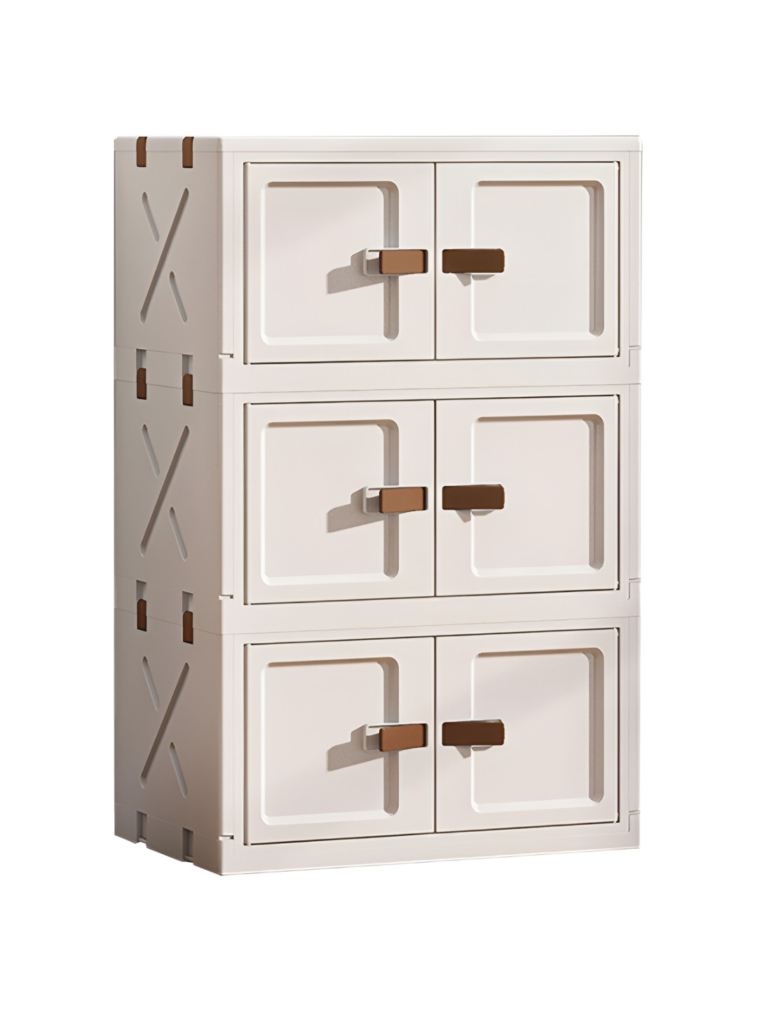 HOUSE OF QUIRK Cream-Coloured & Brown 3 Layer Foldable Multi-Utility Organiser With 2 Door