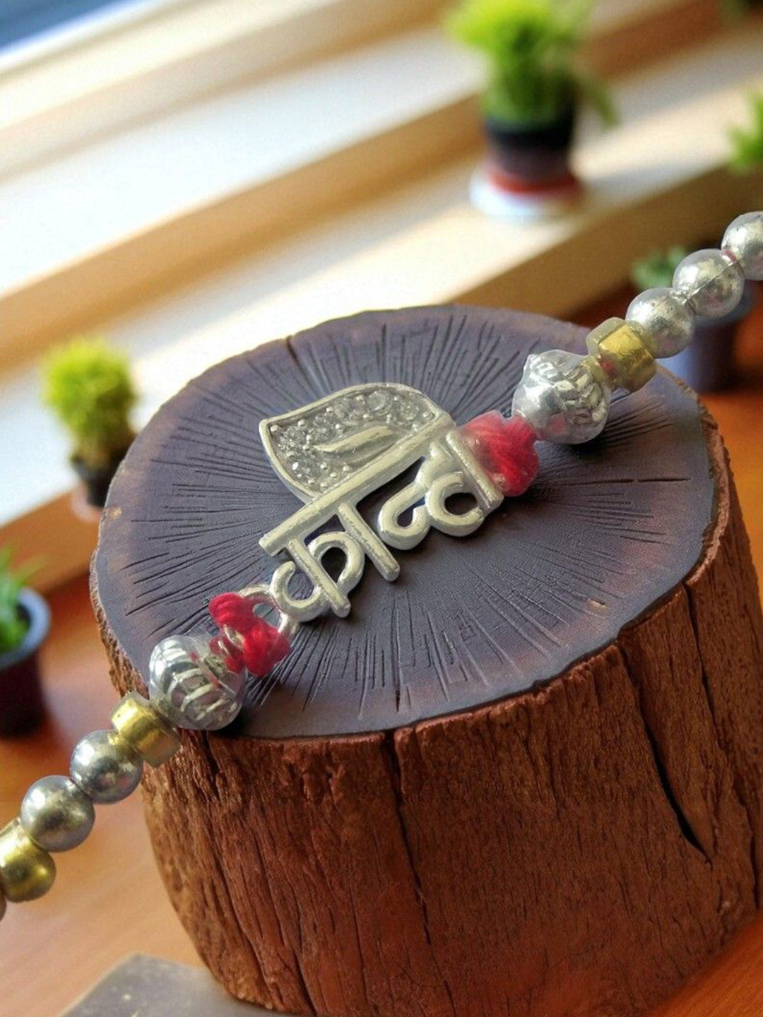 Aurum & You 925 Sterling Silver Artificial Stones Studded & Beaded Kanha Thread Rakhi