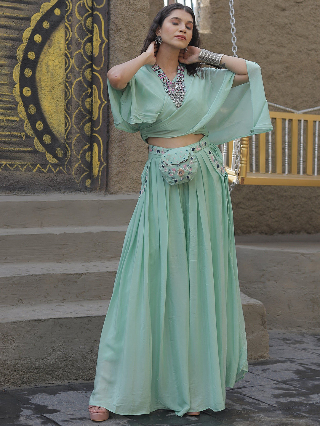 GloballyRonakRBafna Kaftaan-Style Top With Palazzo Jacket Co-Ords
