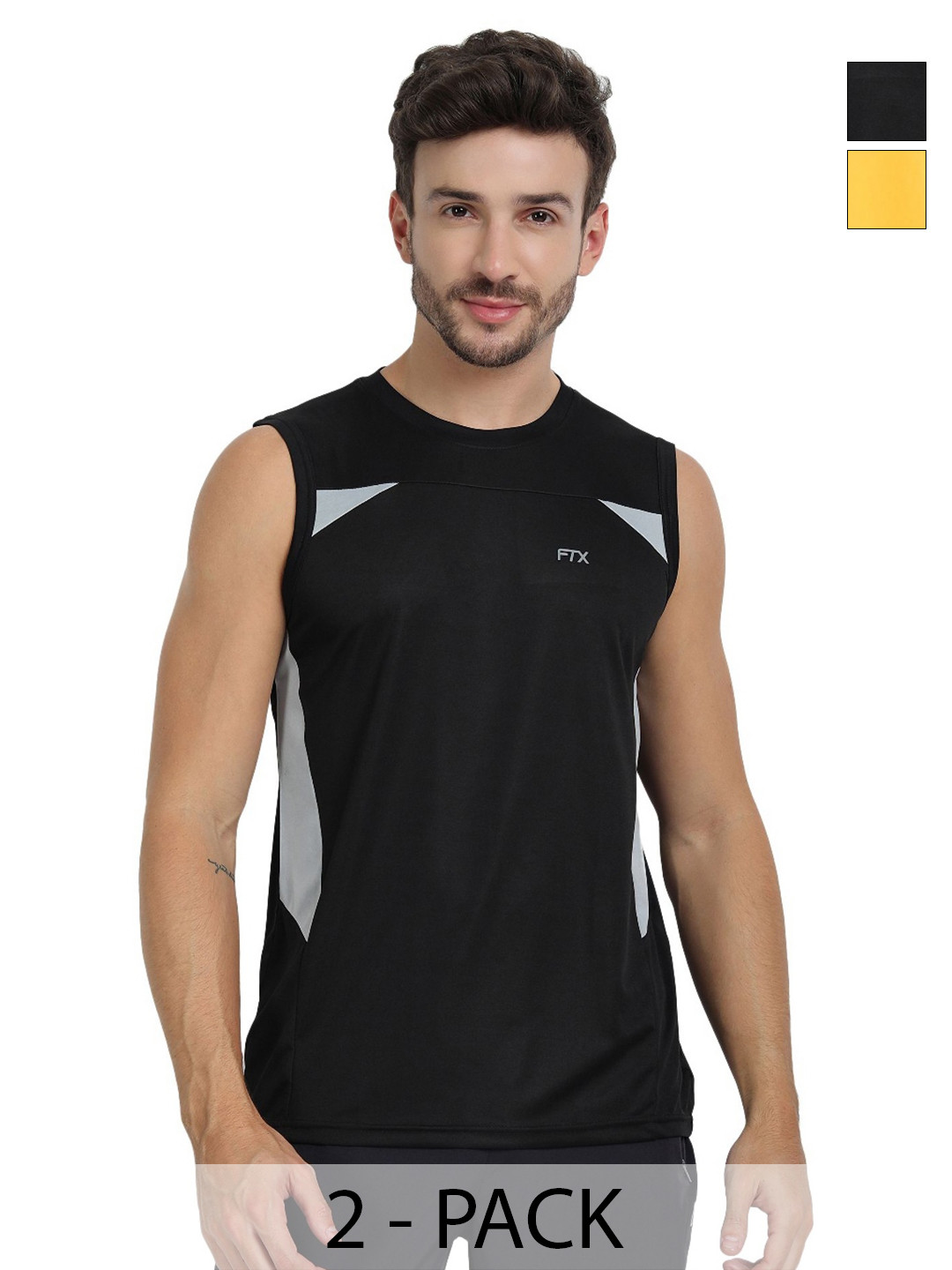 FTX Pack Of 2 Colourblocked Sleeveless Dri Fit T-shirt