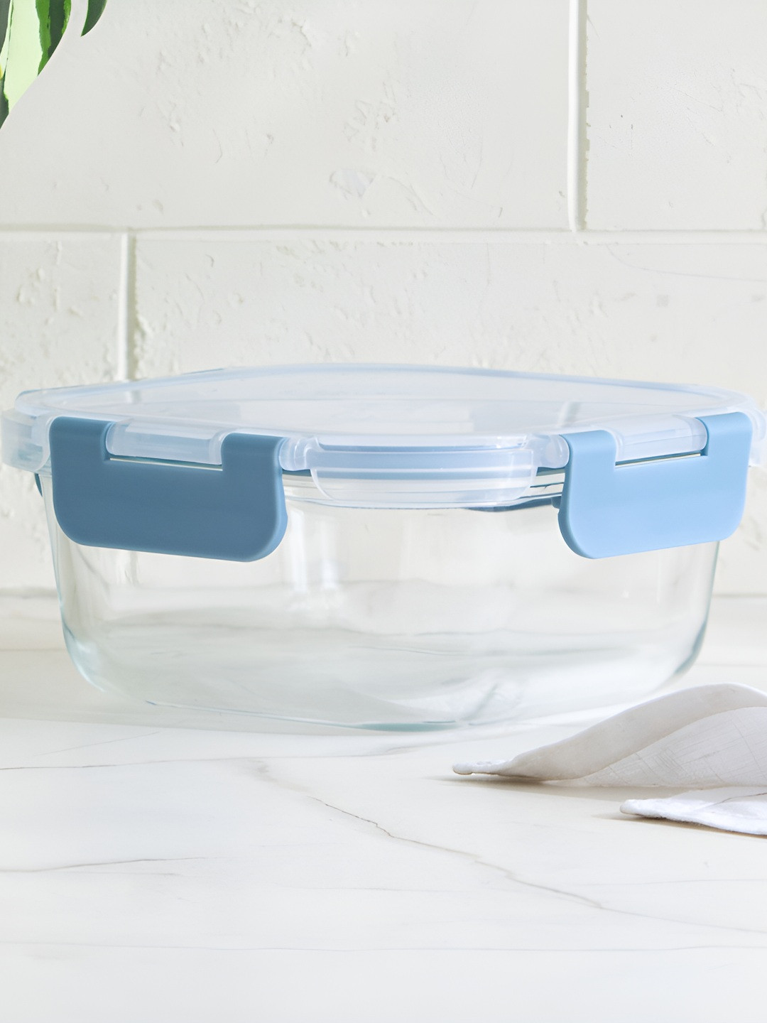 Home Centre Palestine Astero Transparent & Blue Glass Easy to Clean Canister Container