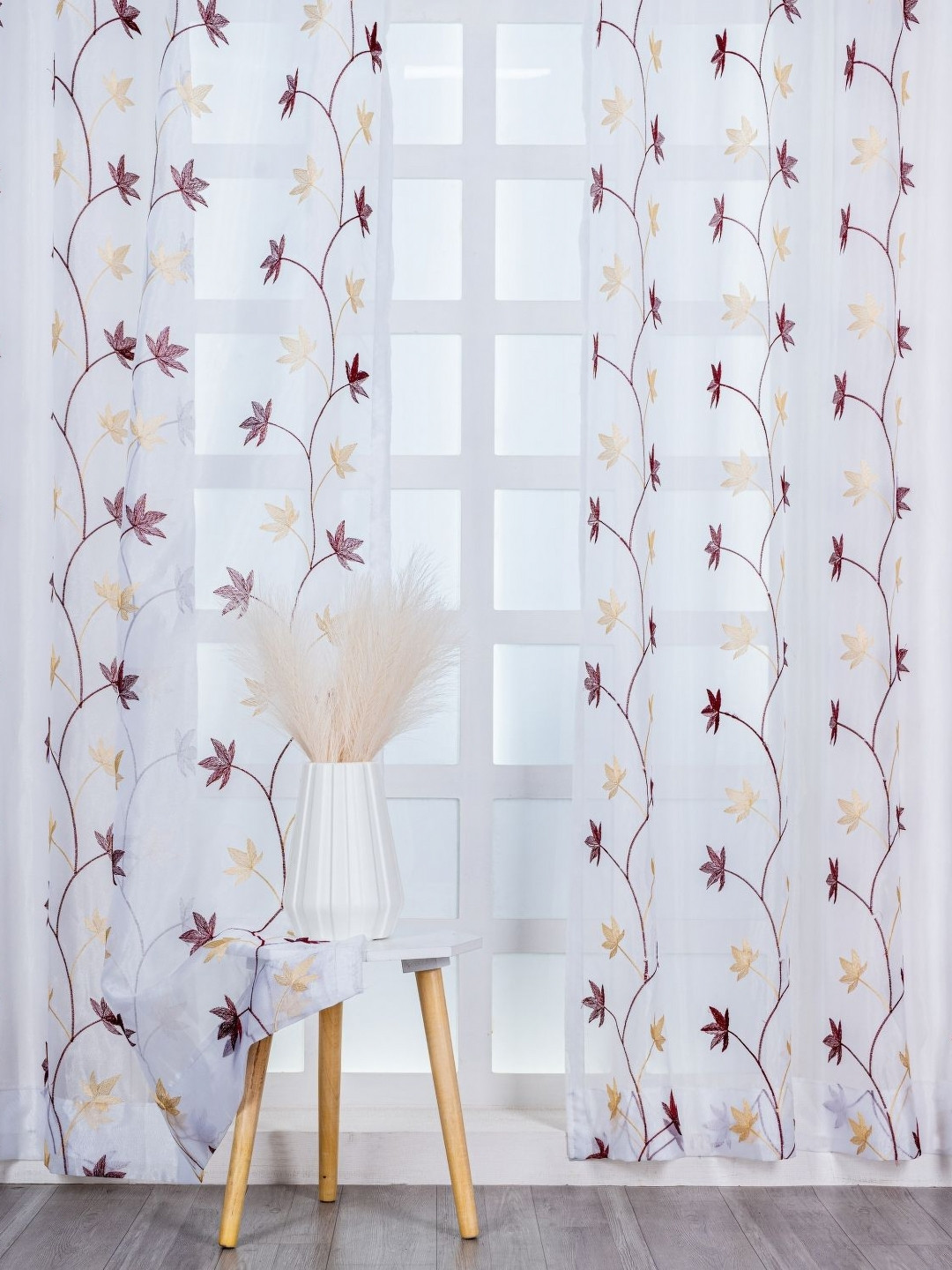 Parda Online Unisex Set of 2 Floral Tissue Curtain & Sheer