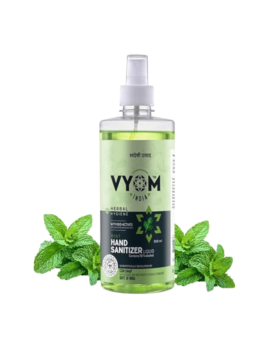 VYOM INDIA ORGANICS Herbal Hygiene Mint Liquid Hand Sanitizer Spray- 500 ml