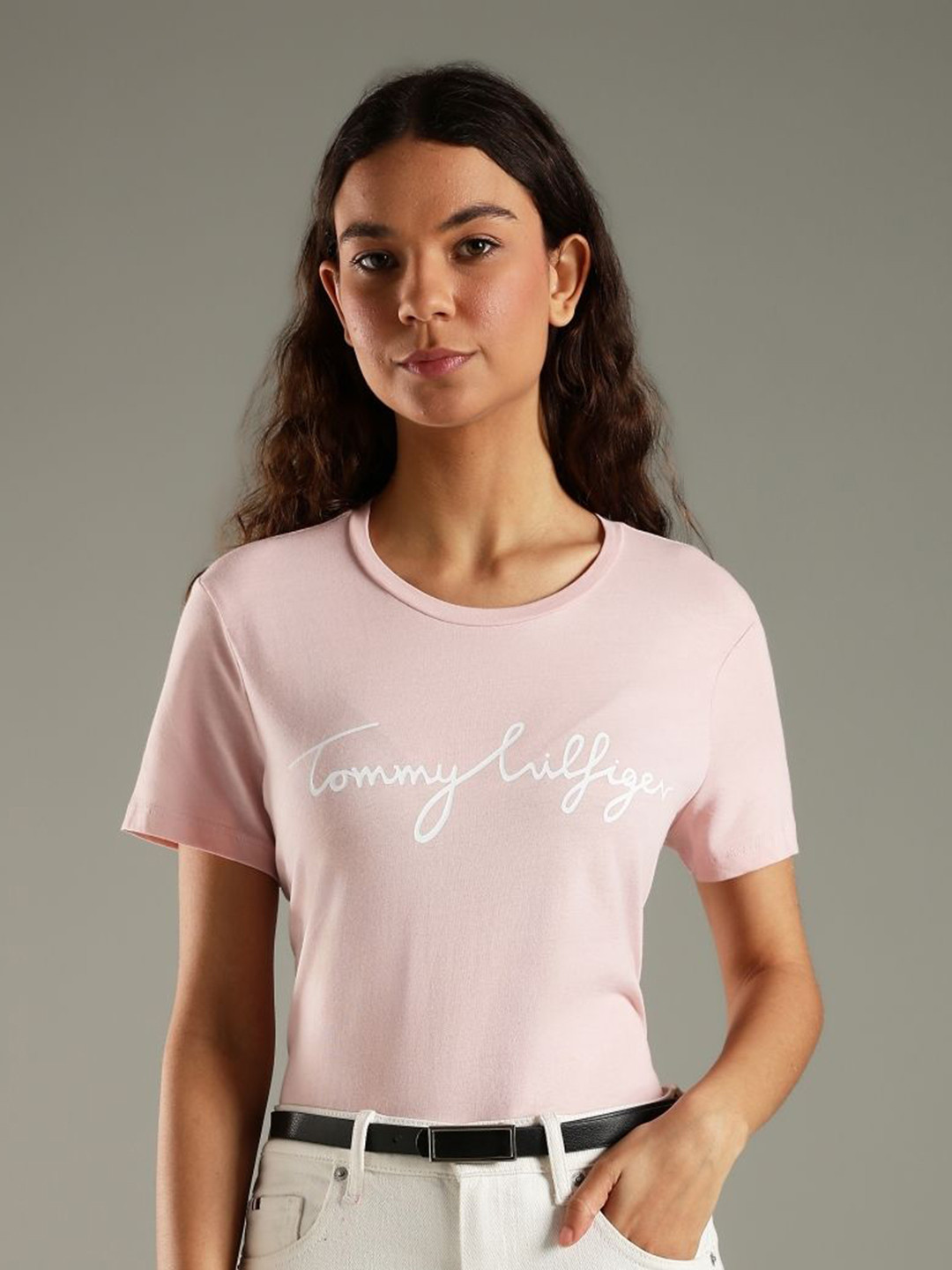 Tommy Hilfiger Typography Printed Round Neck Slim Fit Cotton T-shirt