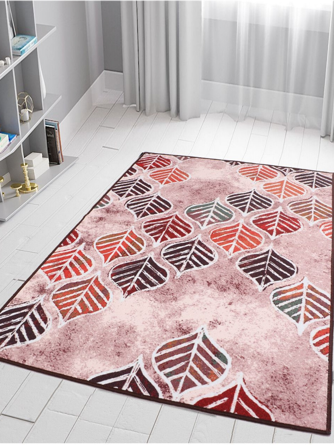 MODEFE Red & Grey Floral Anti-Skid Light Carpet