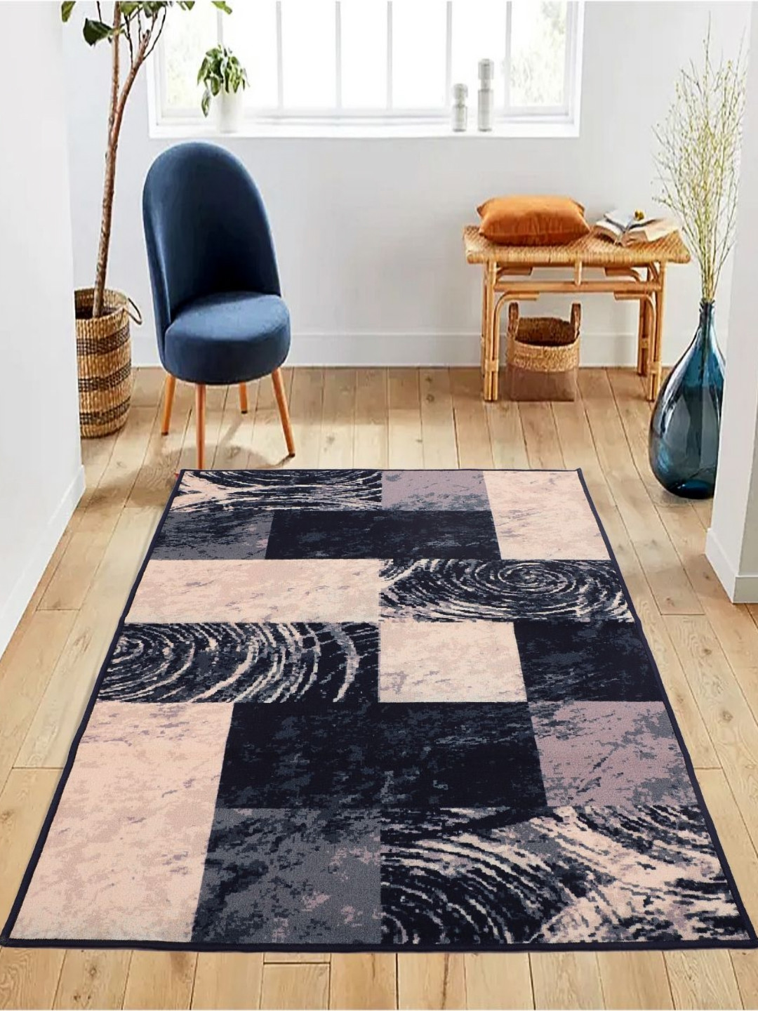 MODEFE Black & Brown Abstract Anti-Skid Light Carpet