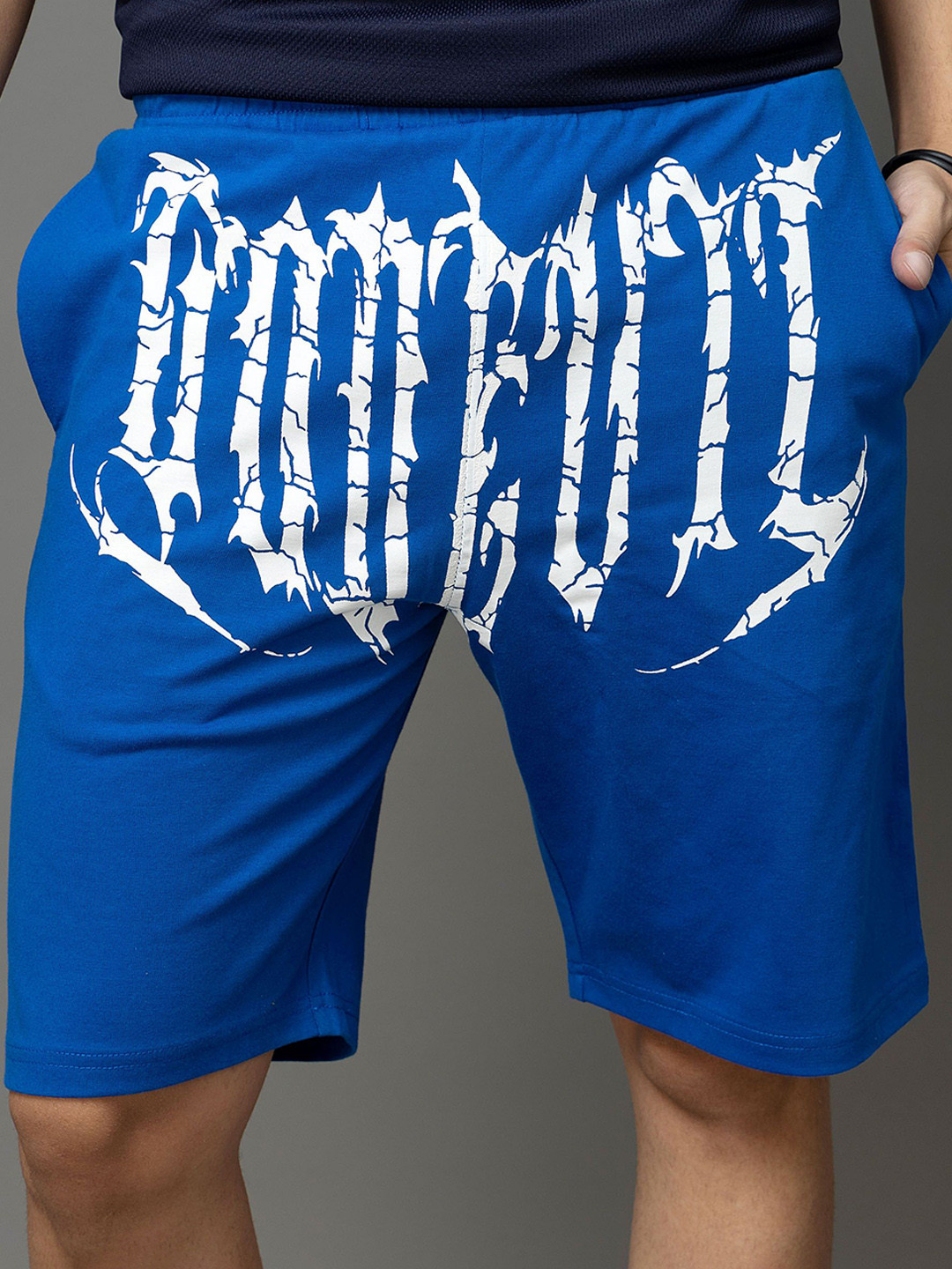 GO DEVIL Men Printed Blue Shorts