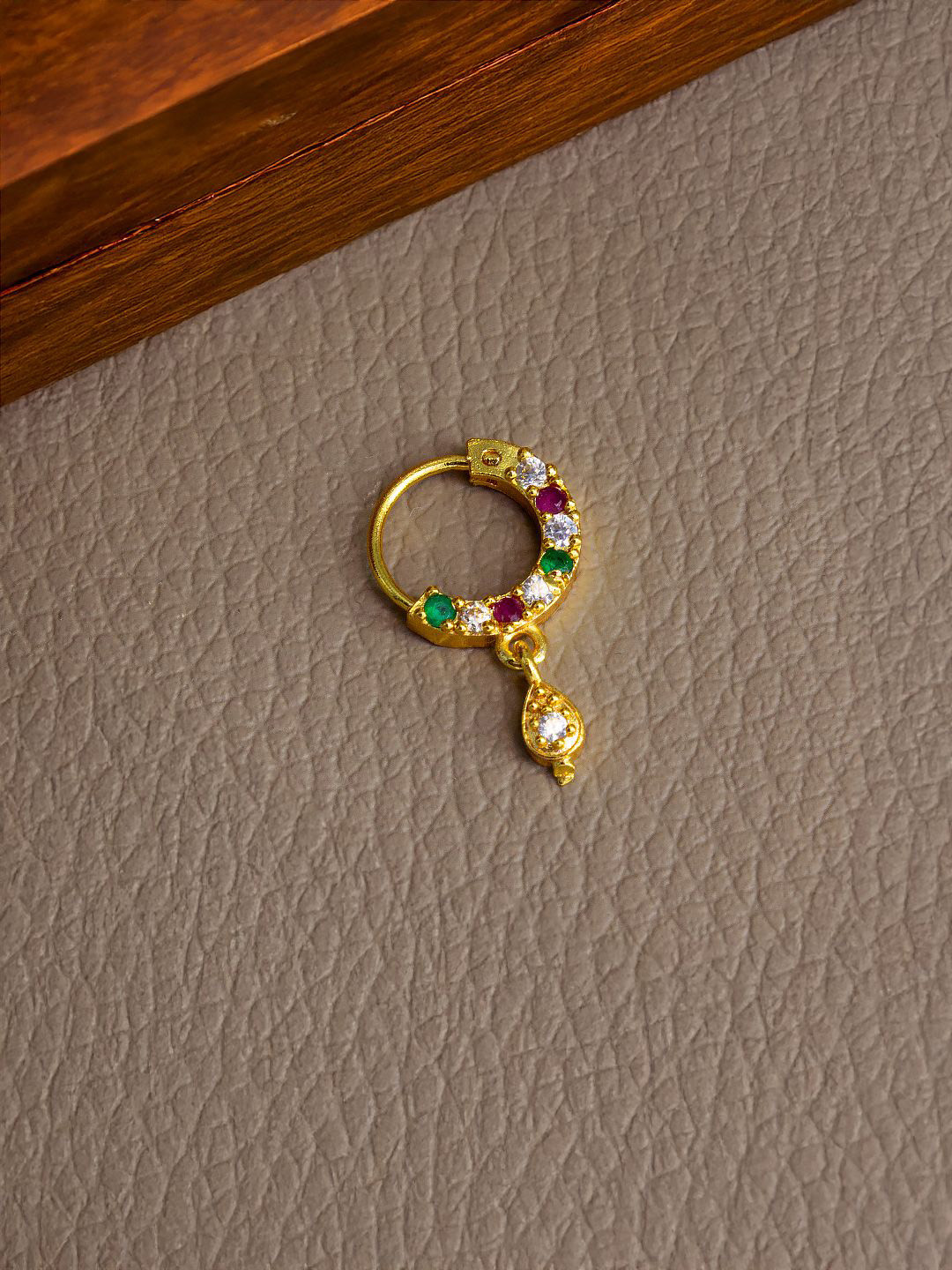 PRIVIU Gold-Plated Cubic Zirconia Studded Small Ring Nosepin