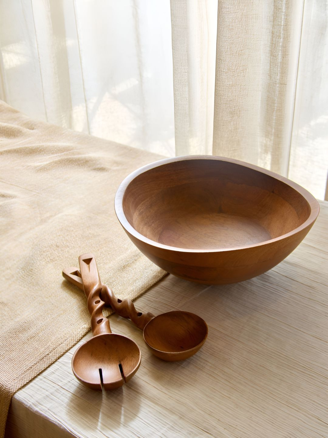 Amaara Home Brown 2025 Set of 3 Wood Easy to Clean Serving Bowl