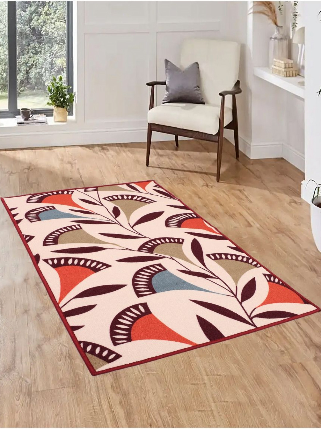 MODEFE Peach & Orange Floral Anti-Skid Light Carpet