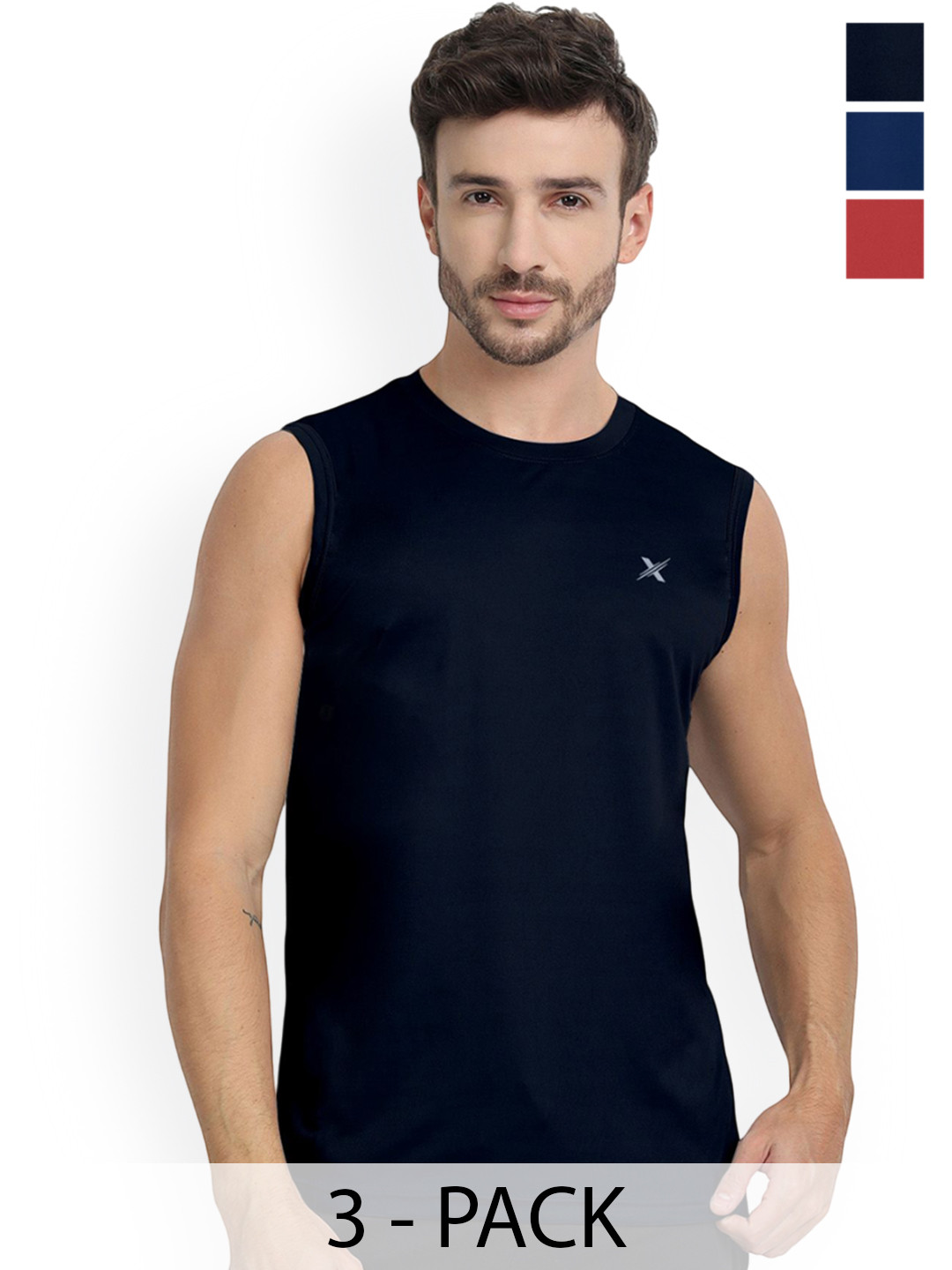 FTX Pack Of 3 Round-Neck Sleeveless Breathable Basic Innerwear Vests- 788_1-788_4-788_6_S