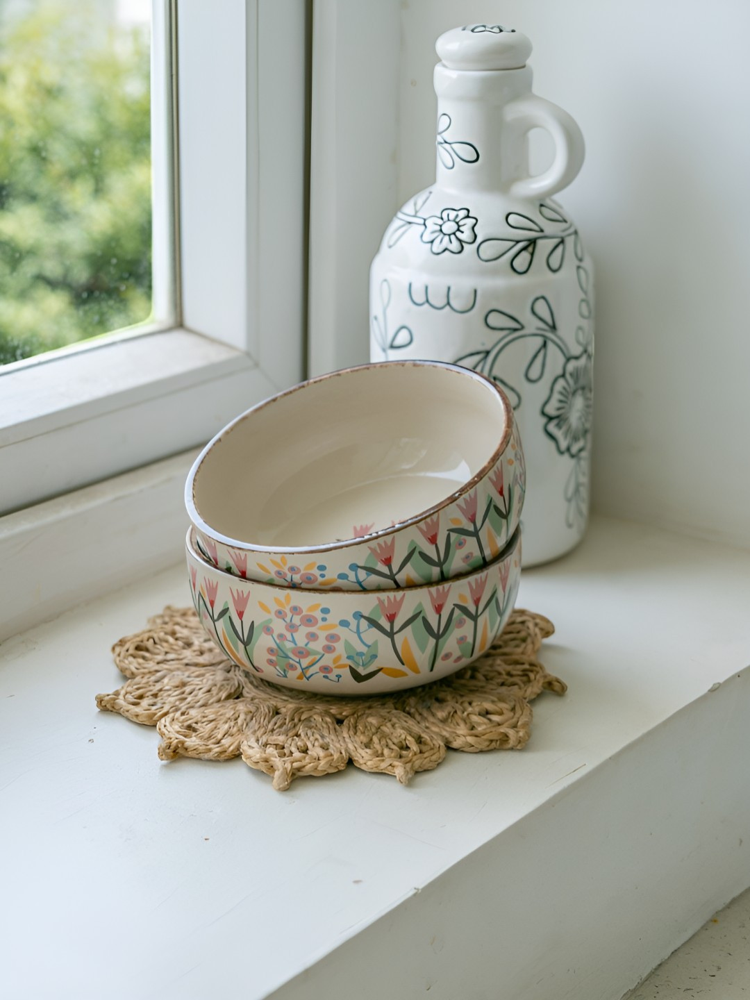 Claymistry Pack of 2 Ceramic Hand Painted Dishwasher and Microwave Safe Serving Bowl