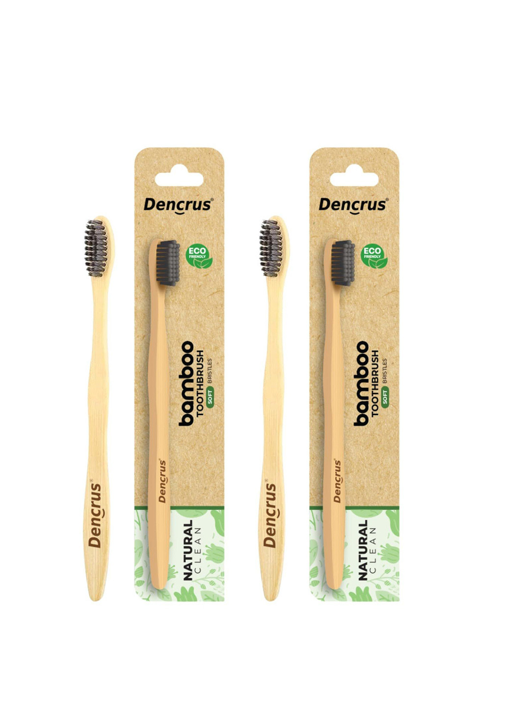 Dencrus Set Of 2 Natural Clean Bamboo Toothbrush