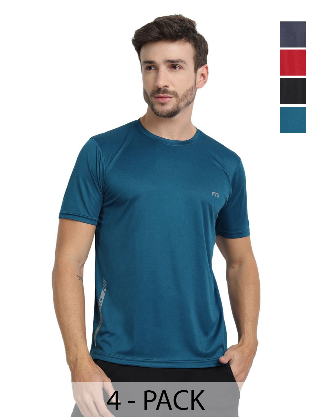 FTX Men Pack of 4 Solid Round Neck T-shirts