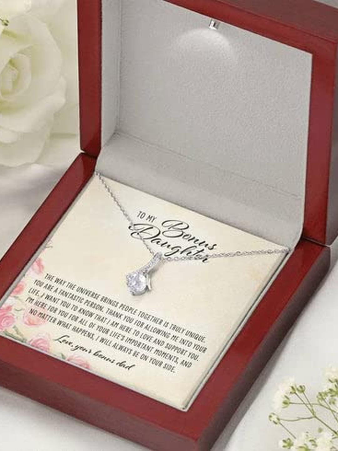 Sterling Silver Gift Stepdaughter Necklace, To My Bonus Daughter From Bonus Dad Alluring Beauty Nec