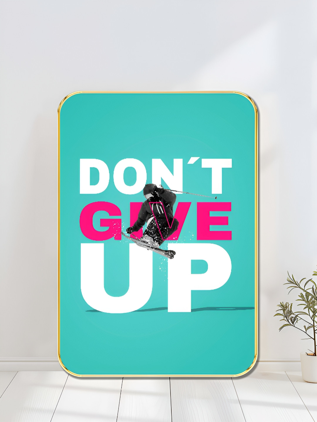 Livin'luxe Turquoise Blue & White Dont Give Up Printed Wall Art
