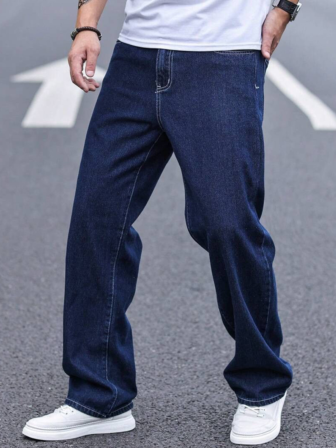 DENIMLOOK Men Mid-Rise Baggy Dark Shade Stretchable Jeans
