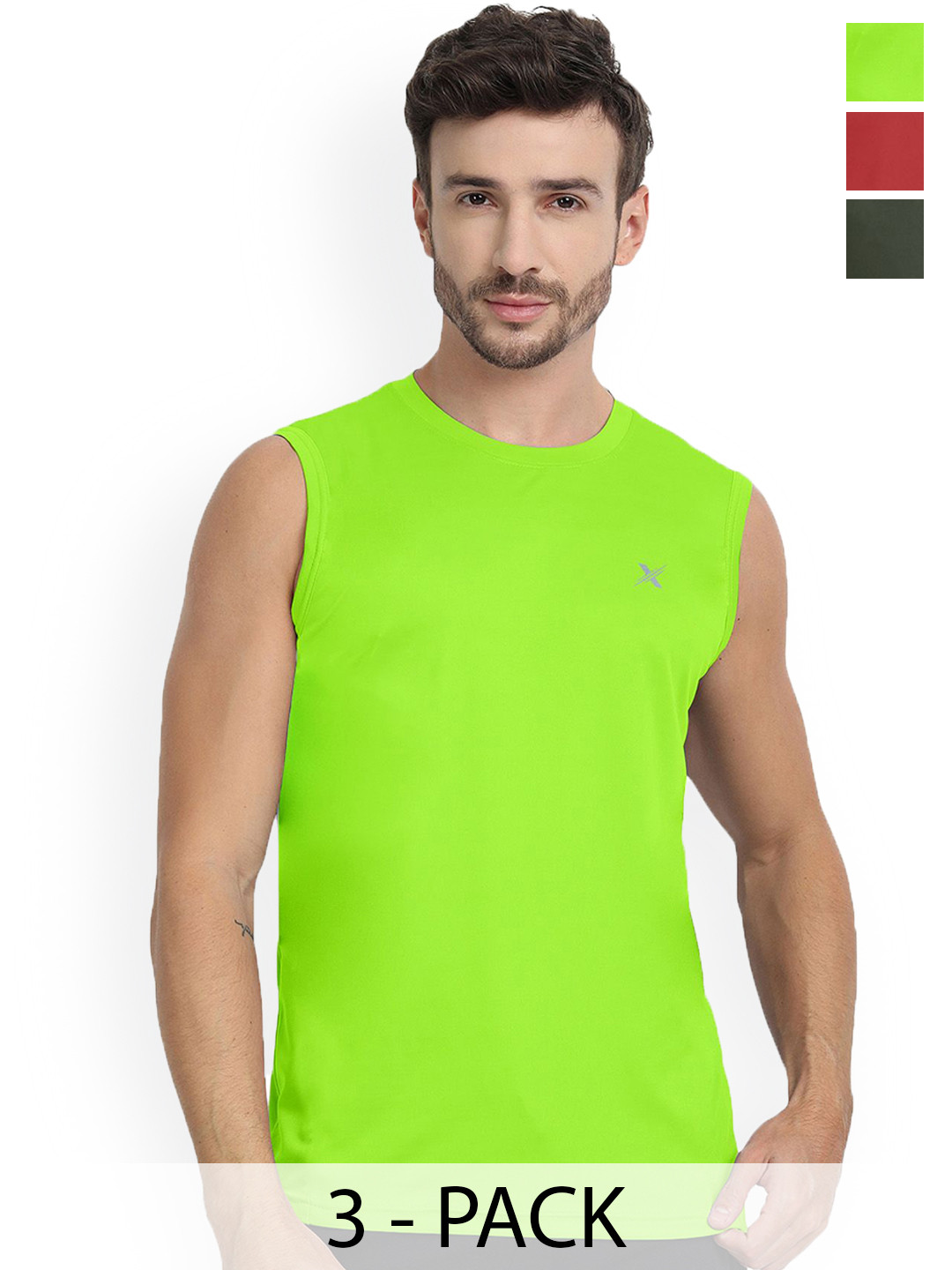 FTX Pack Of 3 Round-Neck Sleeveless Breathable Basic Innerwear Vests- 788_3-788_4-788_5_S