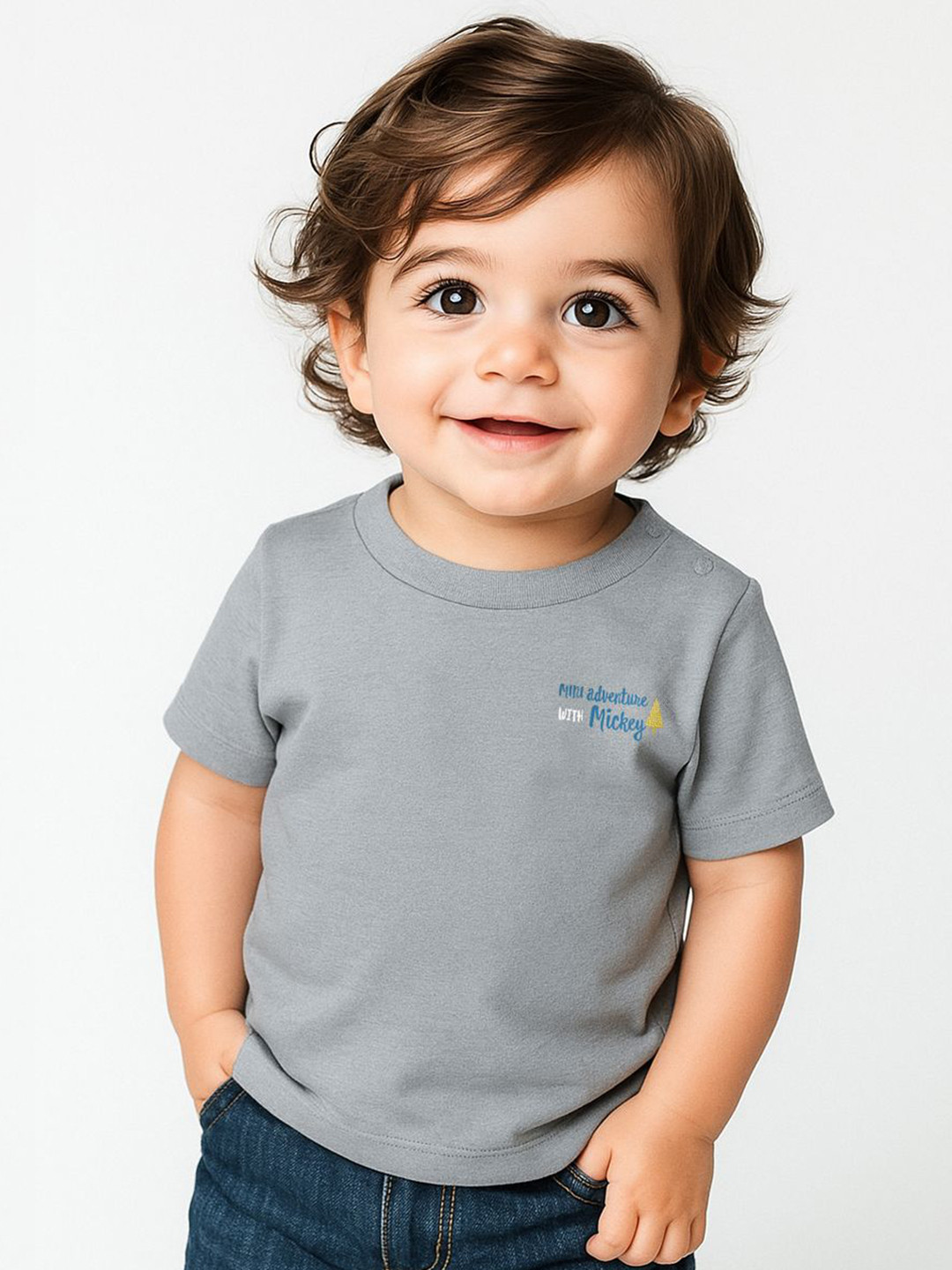 Nauti Nati Boys Mickey Mouse Antimicrobial Graphic Printed Round Neck Cotton T-shirt