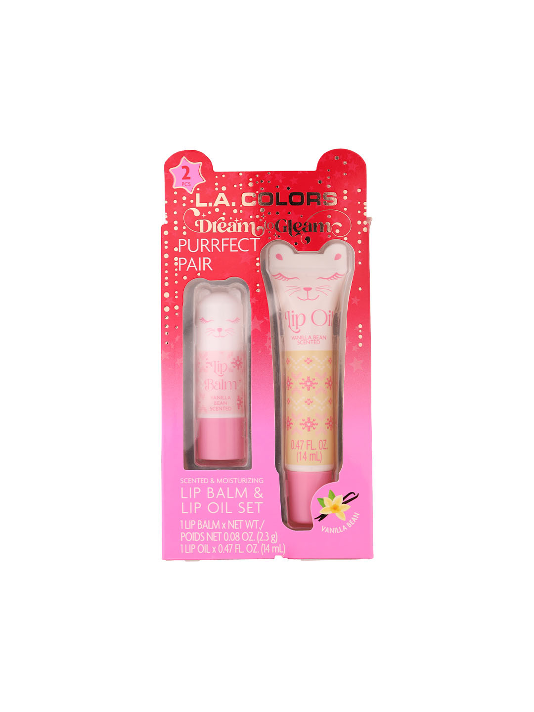 L.A colors 2Pcs Cutie Besties Duo Lip Oil & Lip Balm Set - Purrty Pairs