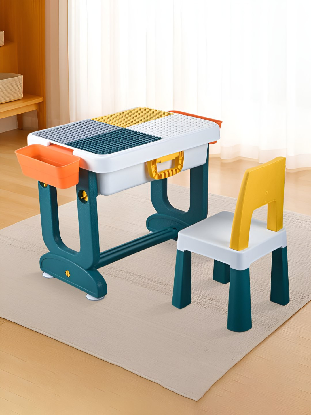 Kuber Industries Kids Yellow & Green Study Table & Chair Set