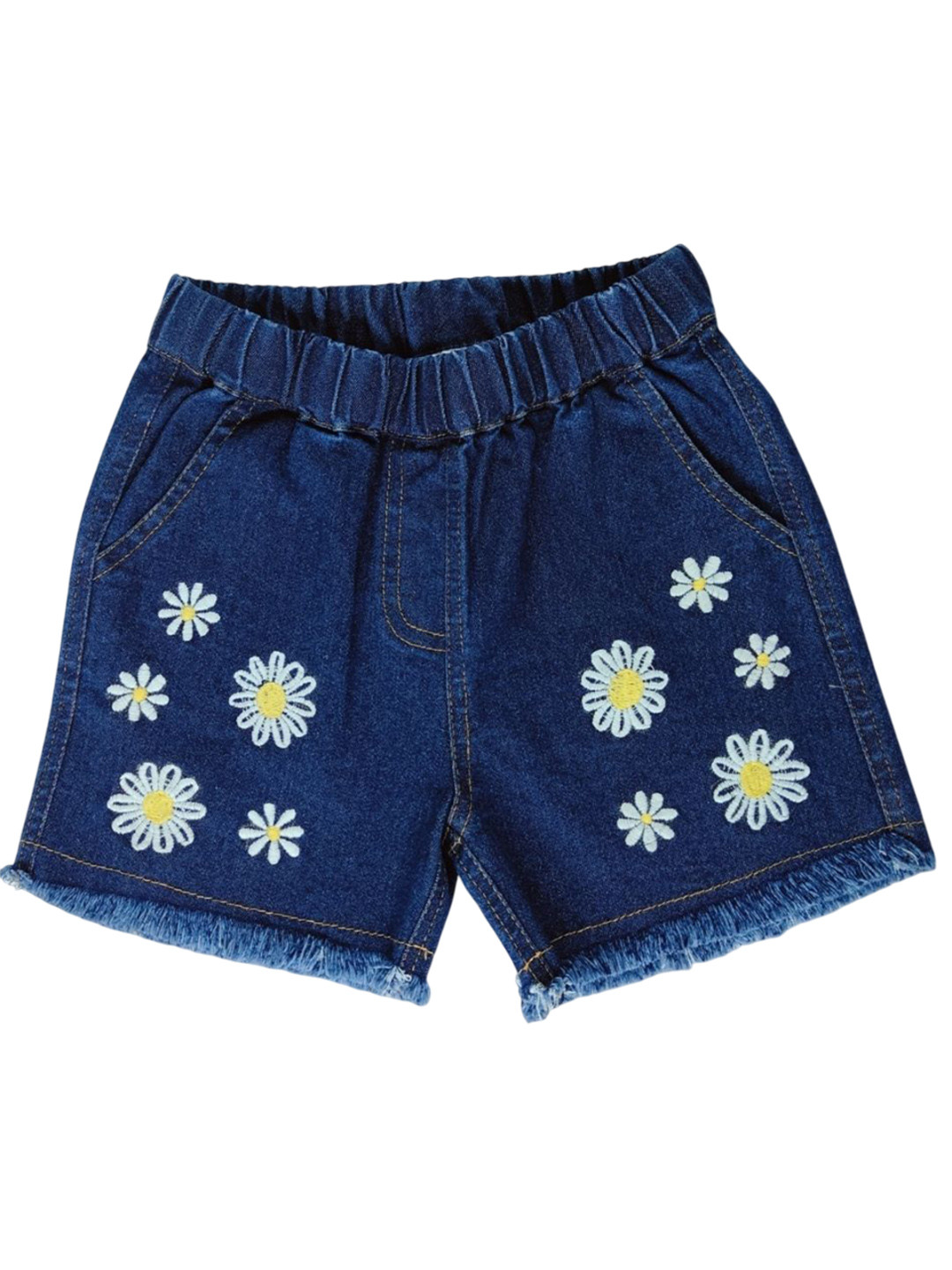Creative Kids Girls Floral Self Design Mid Rise Regular Fit Denim Shorts