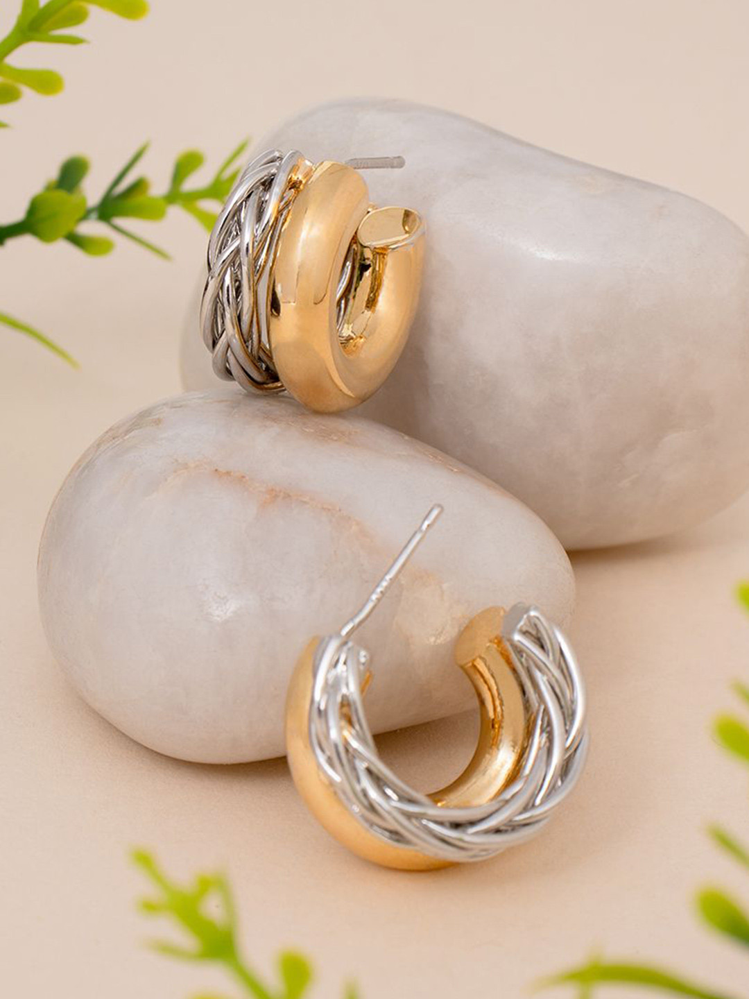 Maasha Stainless Steel Braided Contemporary Half Hoop Earrings