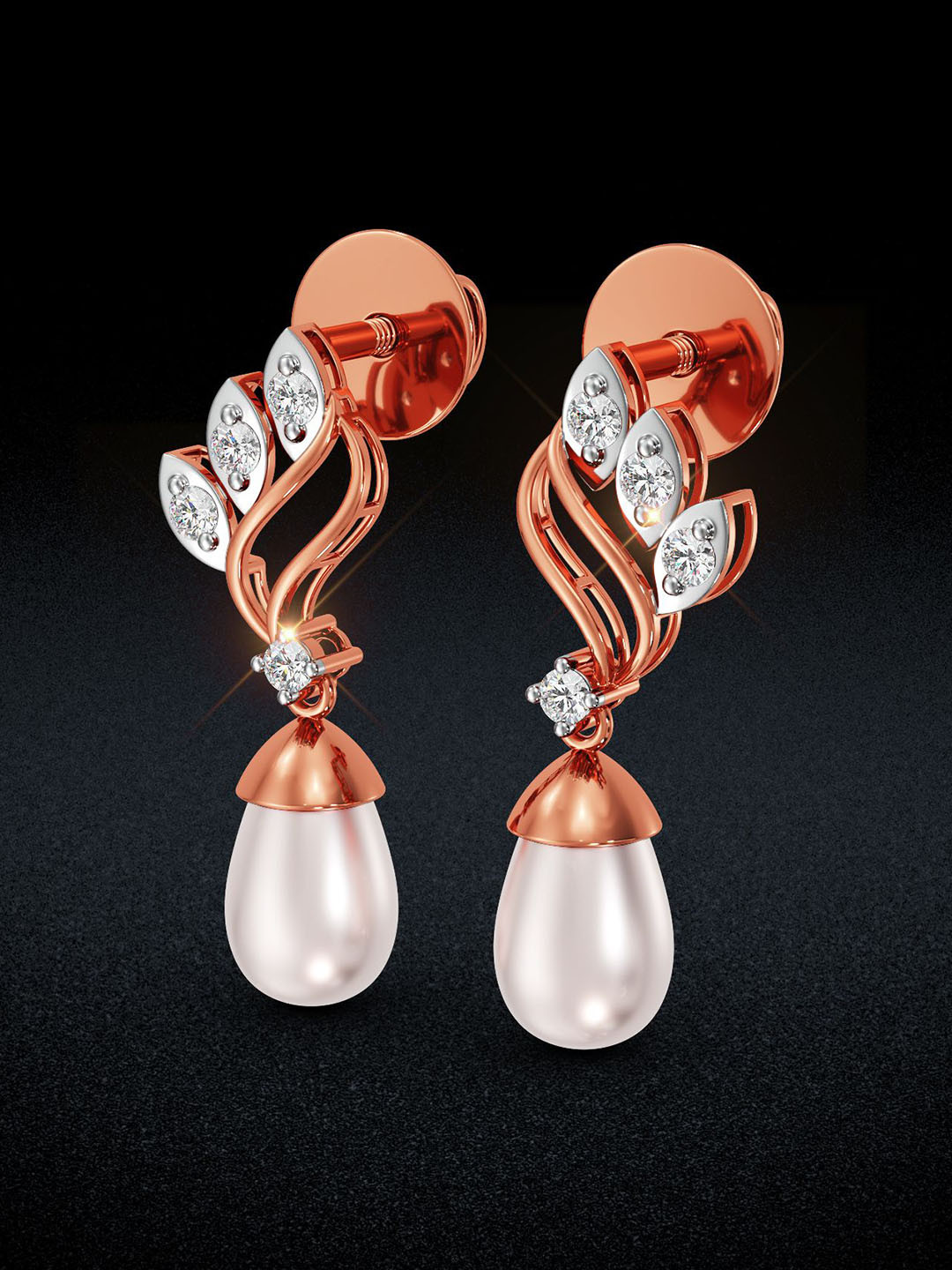 Joyalukkas Leafy Pearl Drop Diamond Earrings