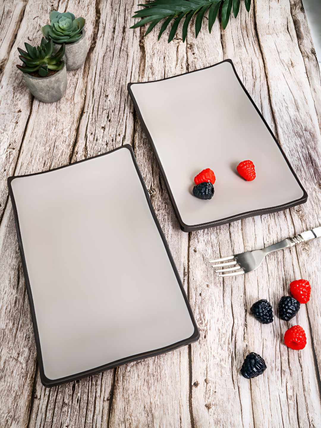 Servewell Grey & Black 2 Pieces Ceramic Dishwasher Safe Food Platters