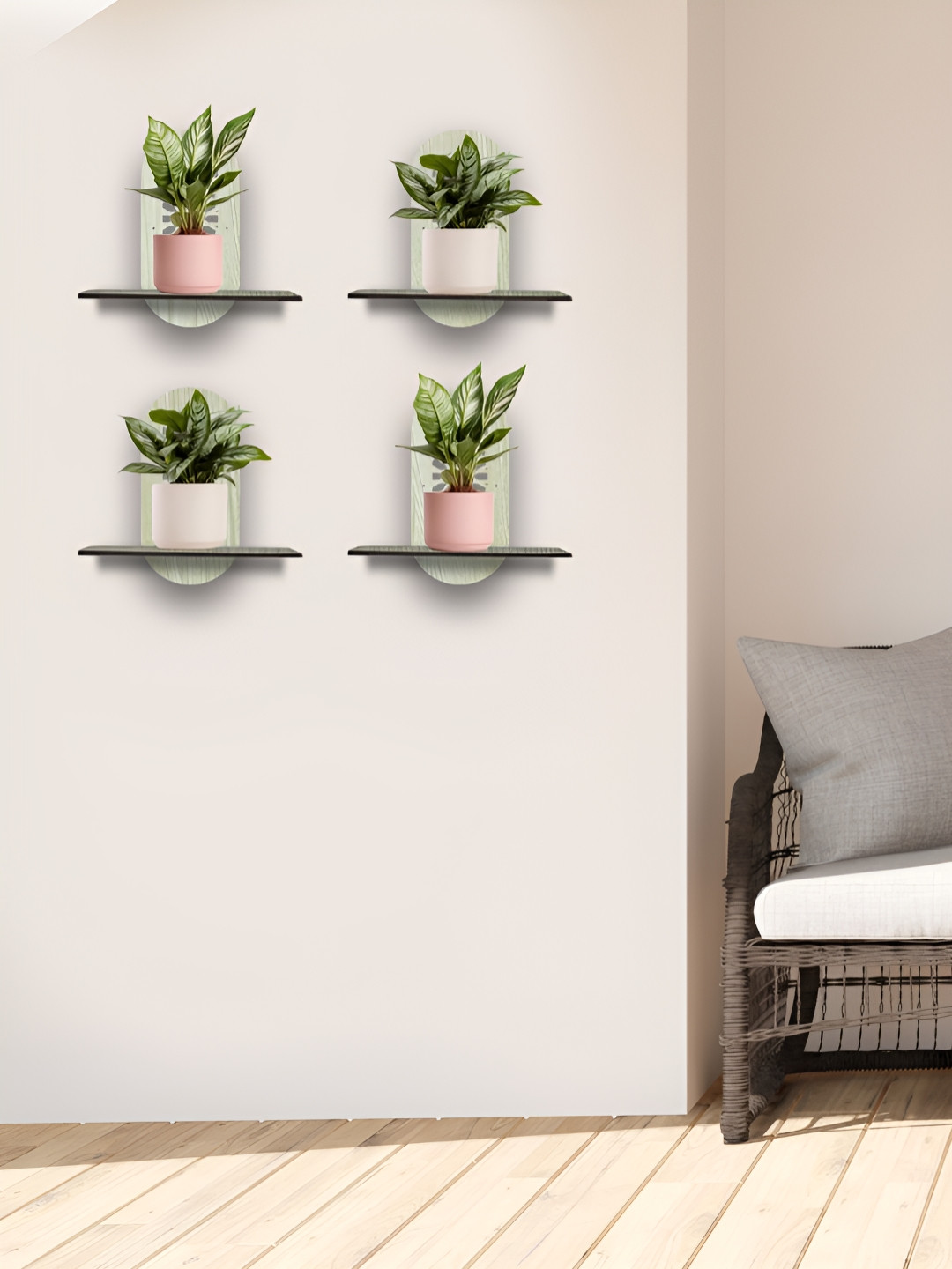 OLIVE TREE Black & Cream 4 Pieces Olive Tree Planter Stand Wall Shelves