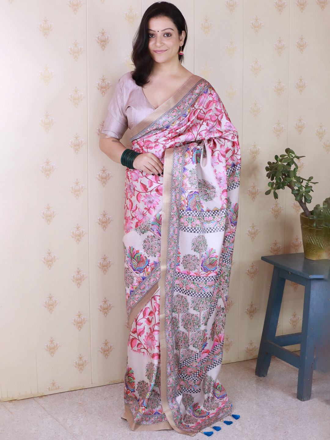 all about you Floral Printed Zari Tussar Saree
