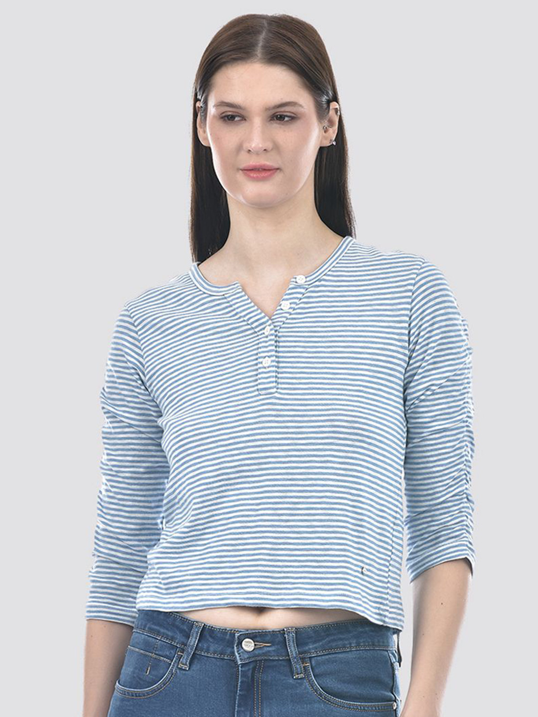 Numero Uno Striped Cotton Henley Neck T-shirt