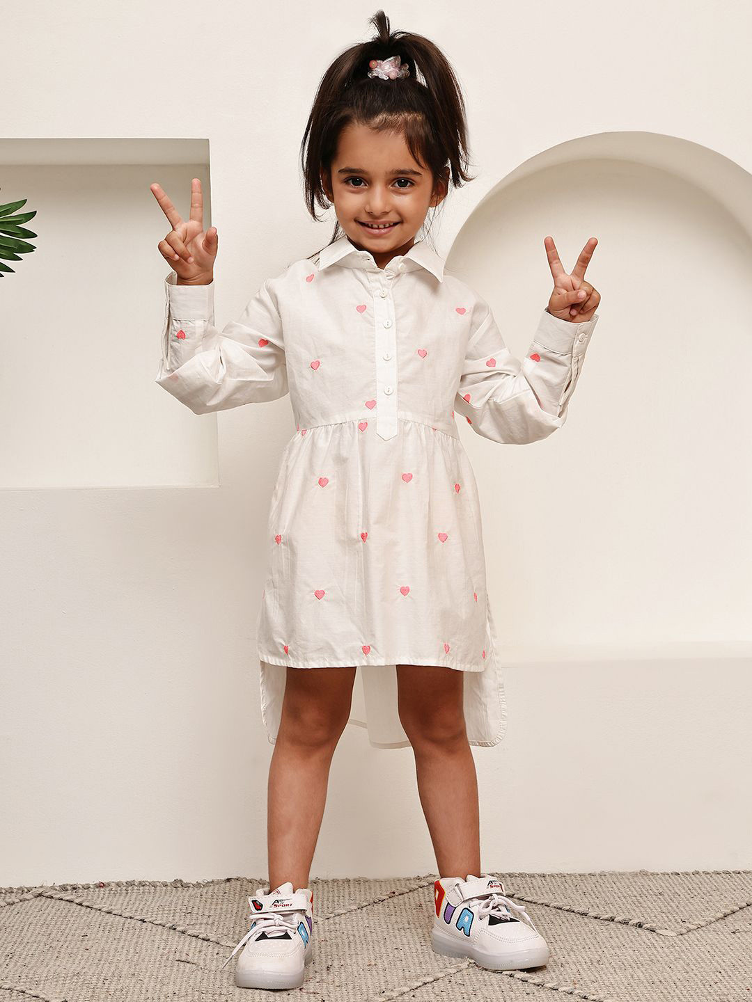 JAKANARY Girls Self Design Embroidered Applique Cotton Fit & Flare Dress