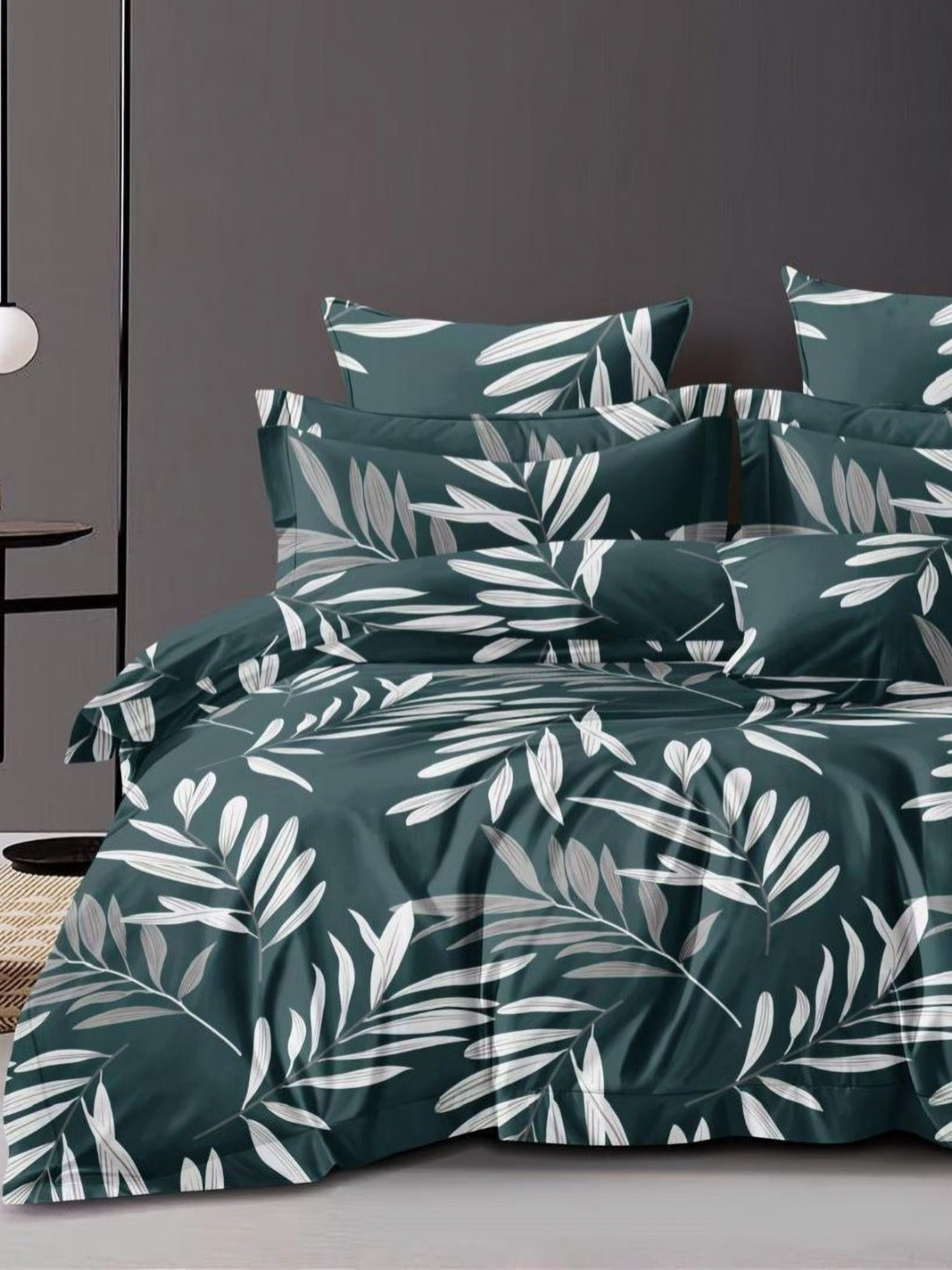 Bajo's Green Floral Cotton 300 TC Queen Bedsheet with 2 Pillow Covers 225 cm X 250 cm