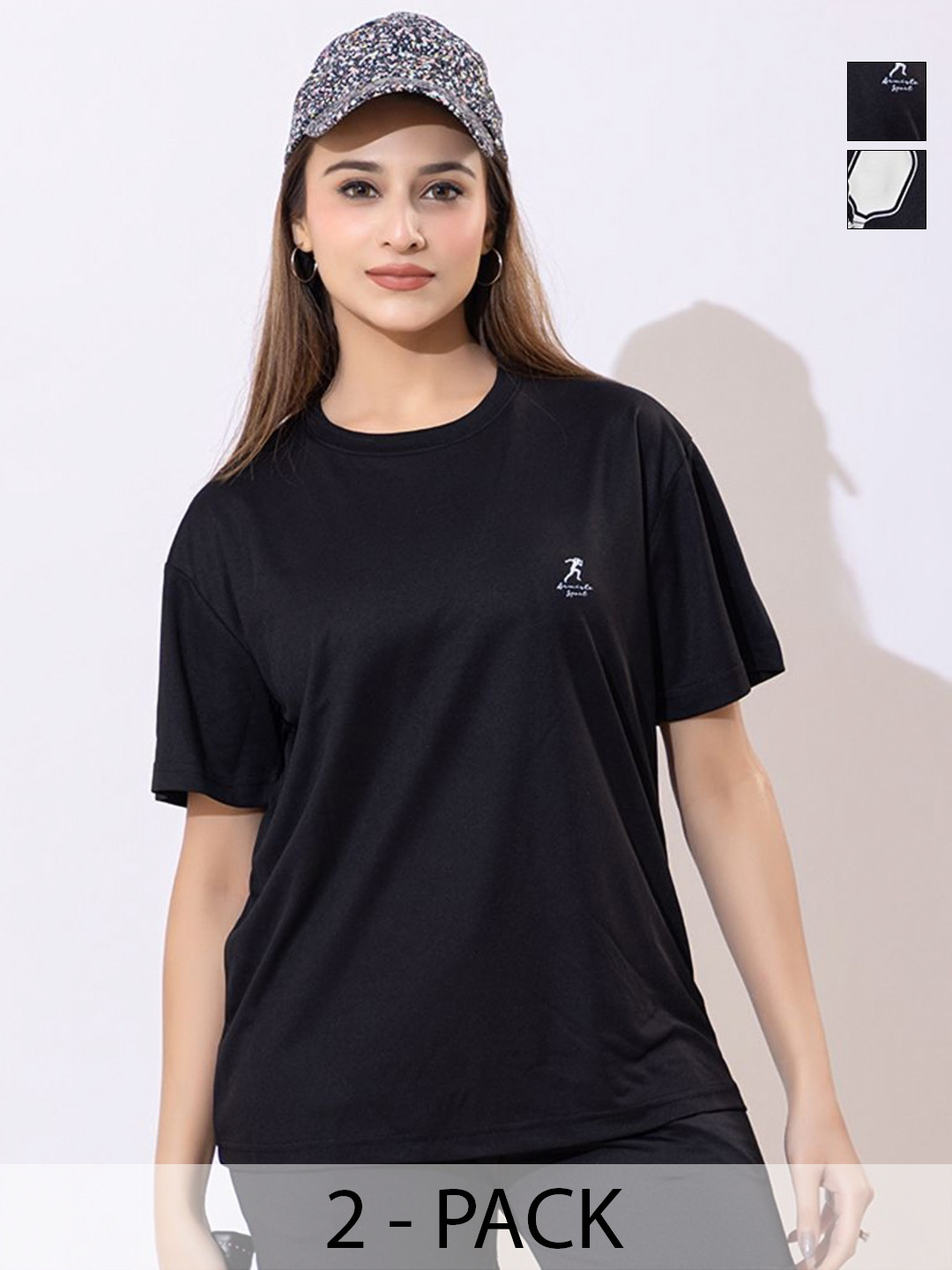 ARMISTO Women Pack of 2 Dri-FIT Graphic Printed Round Neck Relaxed Fit T-shirts
