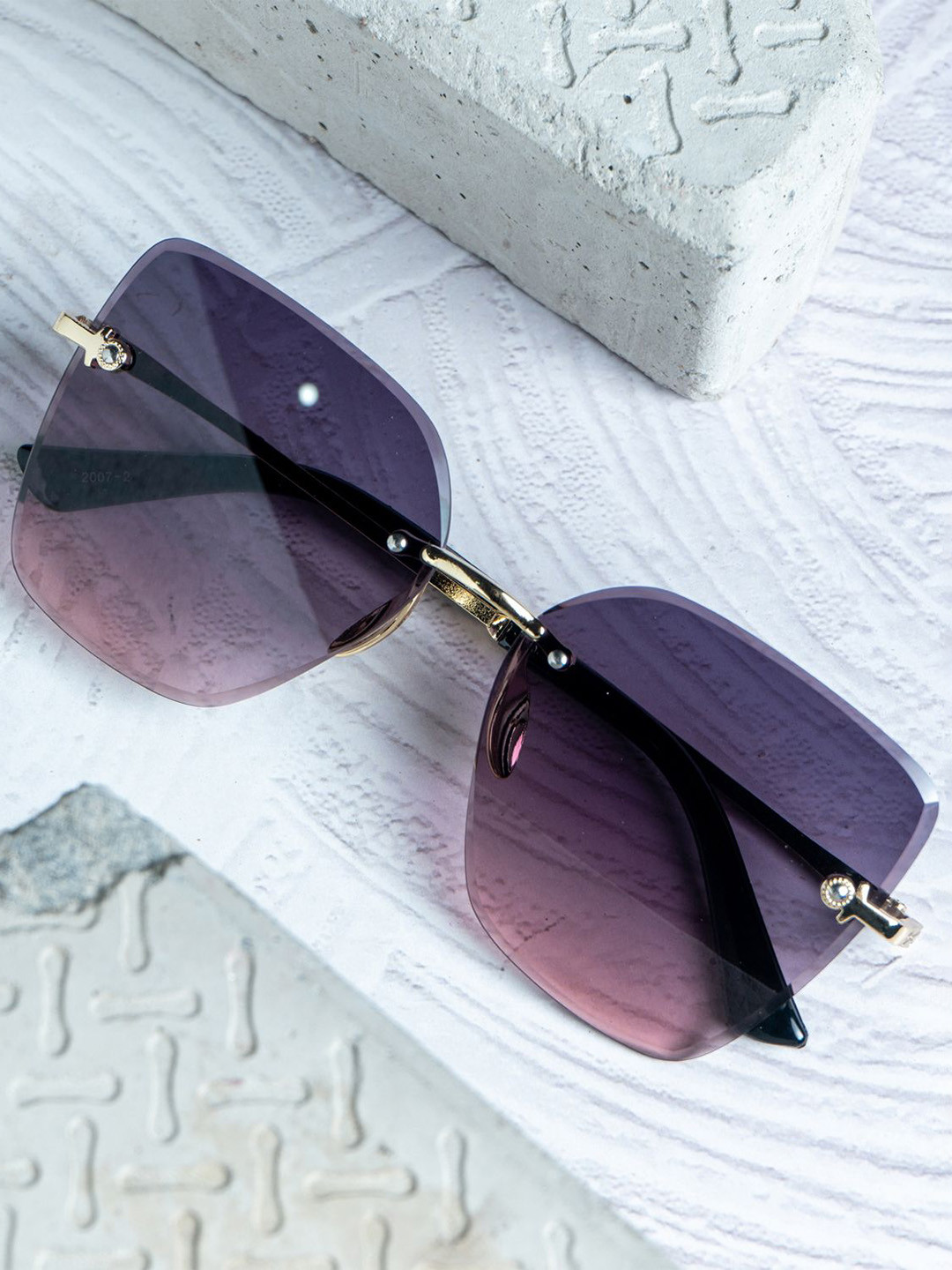 Leeway Women Rimless UV Protected Rectangle Sunglasses LW-2007-2-BLACKPINK