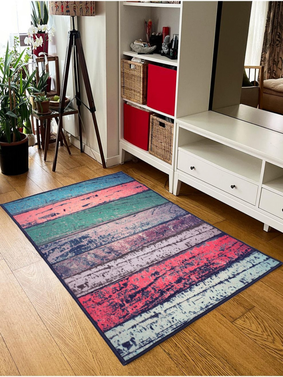 MODEFE Green & Orange Abstract Anti-Skid Light Carpet