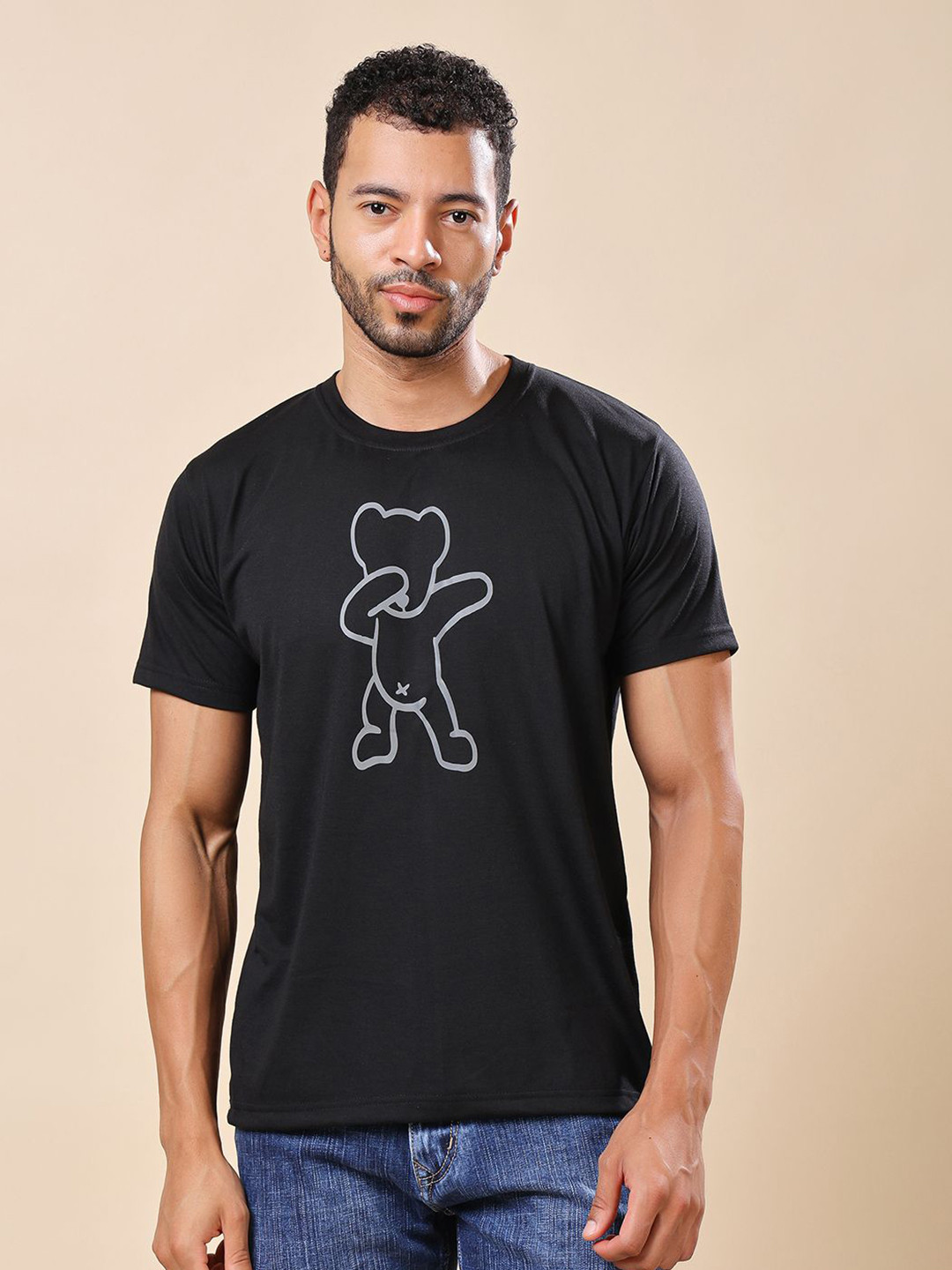 Louis Bayrad Graphic Printed Round Neck Short Sleeves Reflective Cotton Dry Fit T-shirt