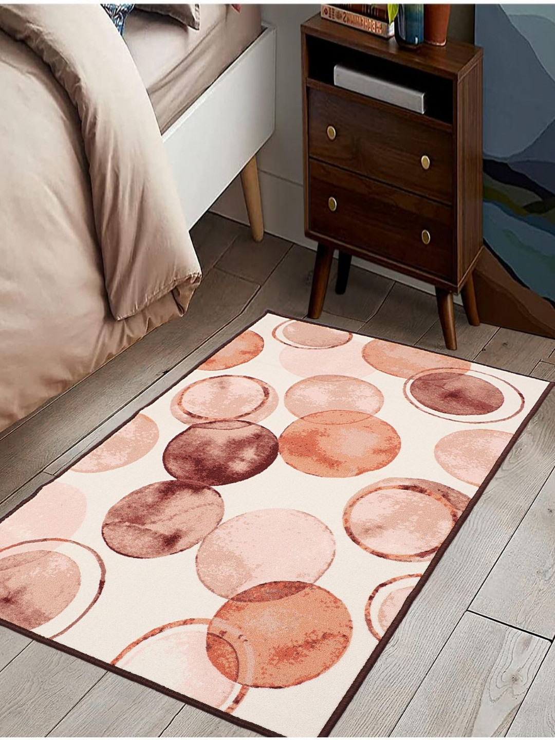 MODEFE Peach & Maroon Abstract Anti-Skid light Carpet