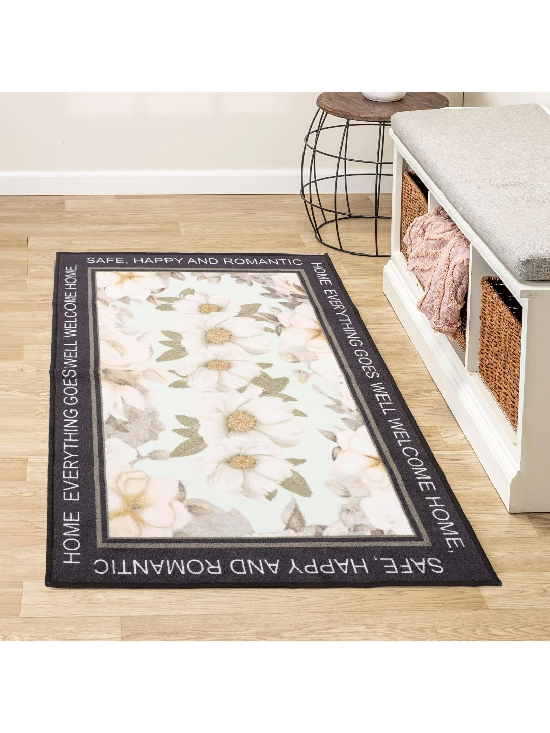 MODEFE Peach-Coloured Floral Anti-Skid Nylon Carpet