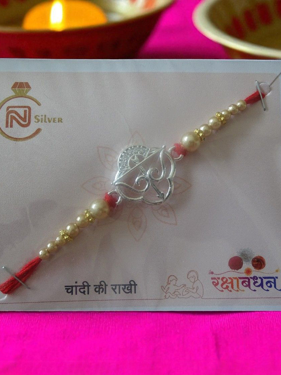Aurum & You 925 Sterling Silver Artificial Stones Studded And Beaded Dhanush Thread Rakhi