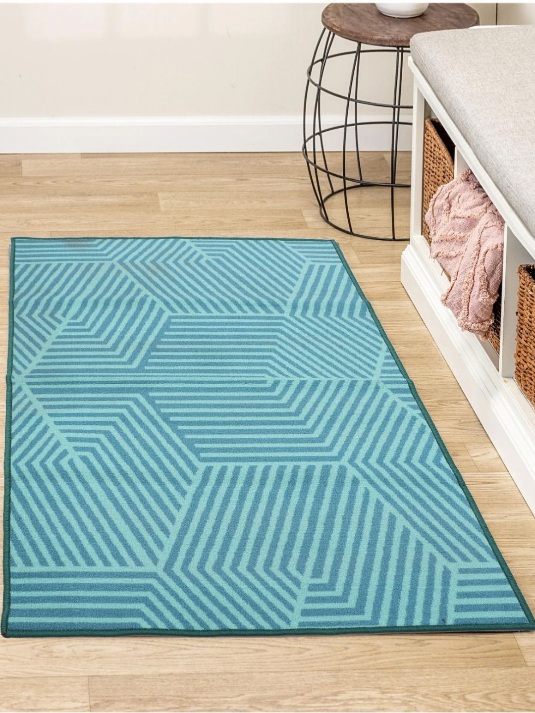 MODEFE Sea Green Abstract Loop Pile Anti-Skid Carpet - 5 x 3 ft