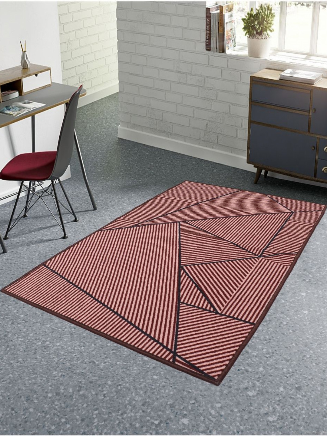MODEFE Brown & Black Striped Anti-Skid Light Carpet